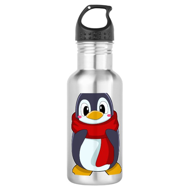 Pinguin mit Scarf Edelstahlflasche (Vorderseite)