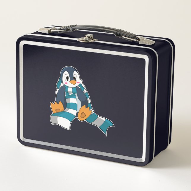 Pinguin mit Scarf Metall Brotdose (Vorderseite)