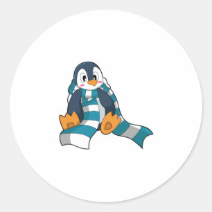 Pinguin mit Scarf Runder Aufkleber