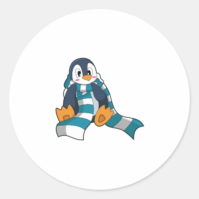 Pinguin mit Scarf Runder Aufkleber (Vorderseite)