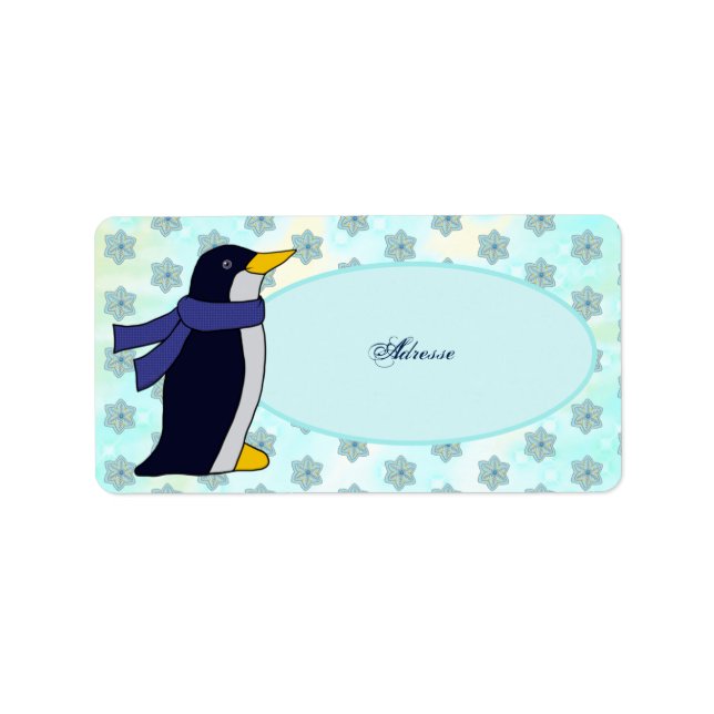 Pinguin mit Schal Adressaufkleber (Vorne)