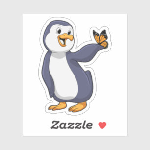Pinguin mit Schmetterling Aufkleber