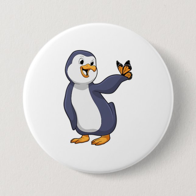 Pinguin mit Schmetterling Button (Vorderseite)