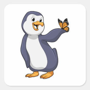 Pinguin mit Schmetterling Quadratischer Aufkleber