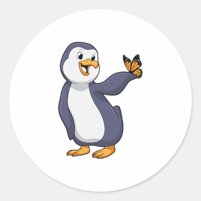 Pinguin mit Schmetterling Runder Aufkleber (Vorderseite)