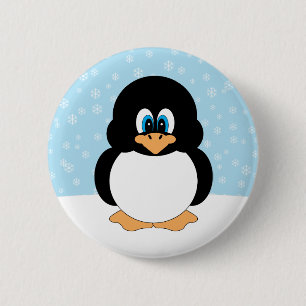 Pinguin mit Schneeflocke-Knopf Button