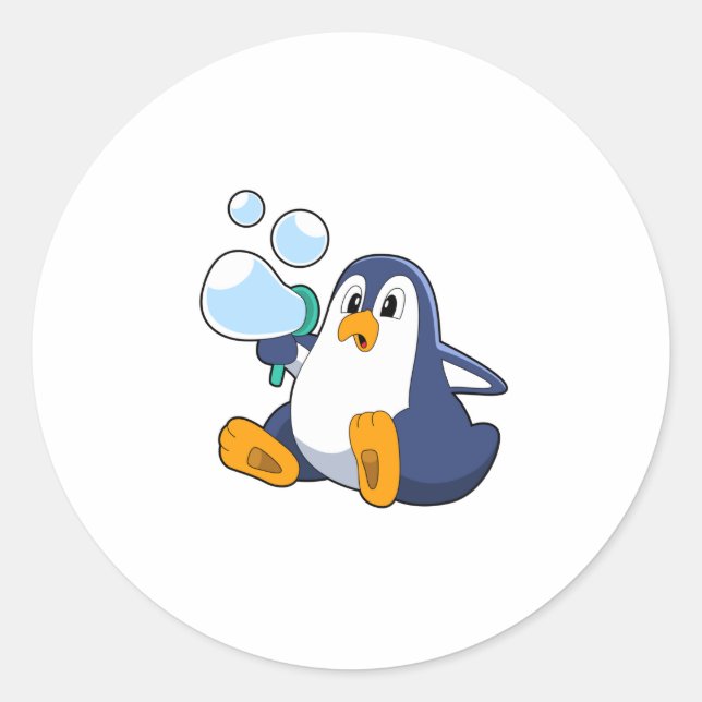 Pinguin mit Seifenblasen.PNG Runder Aufkleber (Vorderseite)
