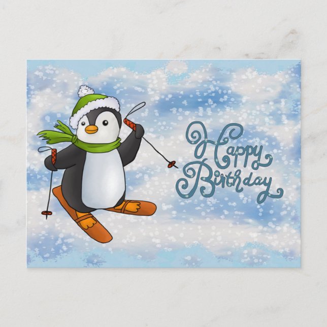 Pinguin mit Ski Karte (Vorderseite)