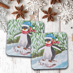 Pinguin mit Skibrille auf einer Skipiste Getränkeuntersetzer