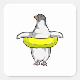 Pinguin mit Swim-Ring Quadratischer Aufkleber