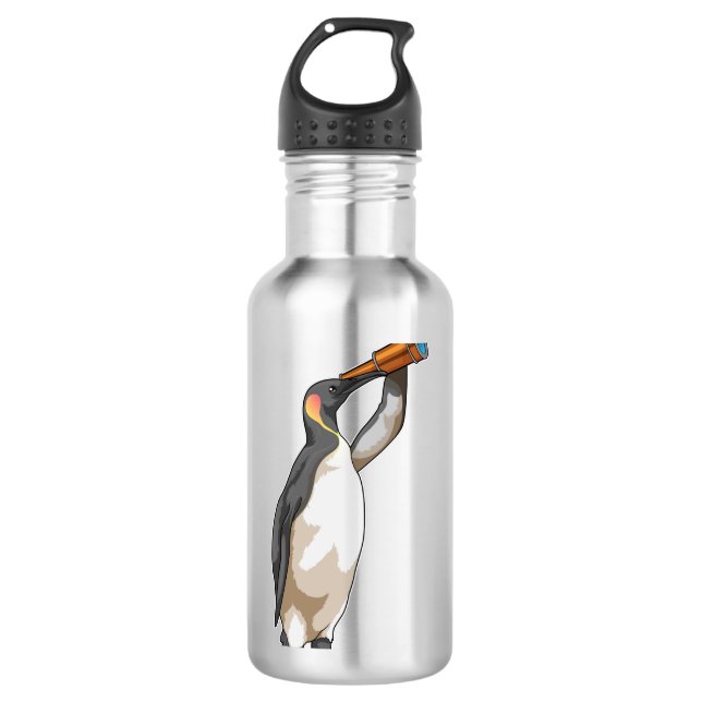 Pinguin mit Teleskop Edelstahlflasche (Vorderseite)