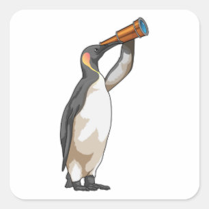 Pinguin mit Teleskop Quadratischer Aufkleber
