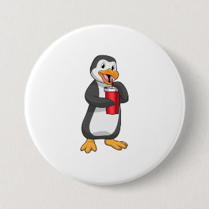 Pinguin mit Trinkbecher mit Stroh Button