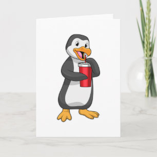 Pinguin mit Trinkbecher mit Stroh Karte
