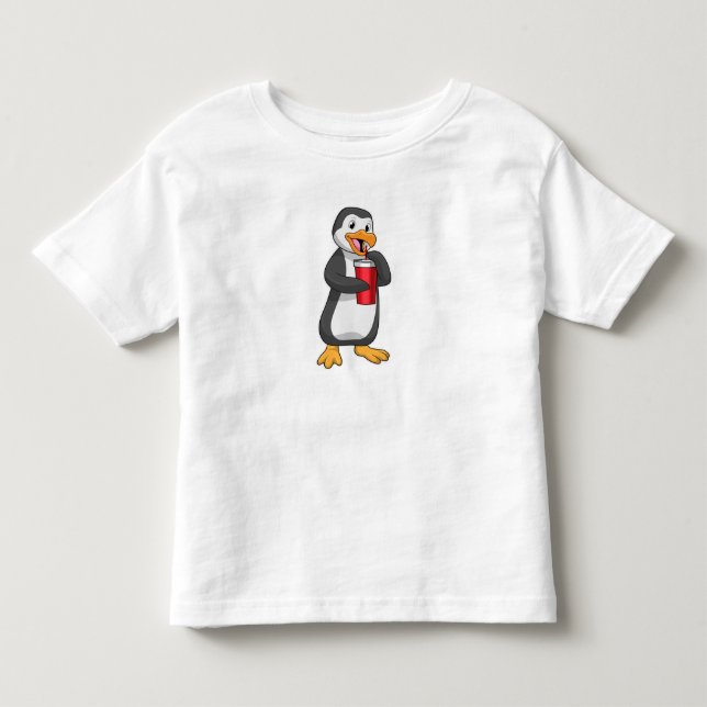 Pinguin mit Trinkbecher mit Stroh Kleinkind T-shirt (Vorderseite)