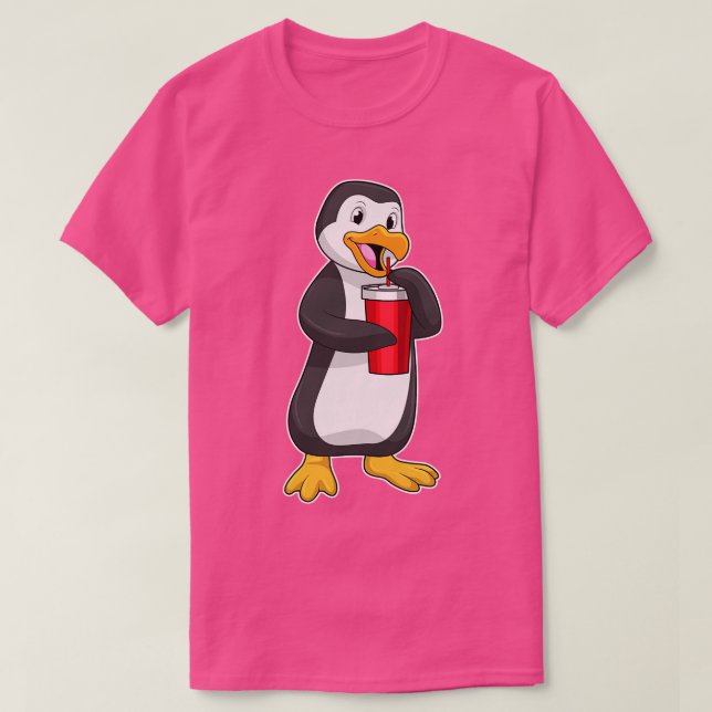 Pinguin mit Trinkbecher mit Stroh T-Shirt (Design vorne)