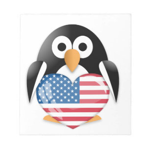 Pinguin mit US-Flagge Notizblock