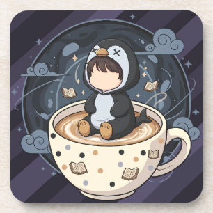Pinguin mit warmer Tasse lesend Getränkeuntersetzer