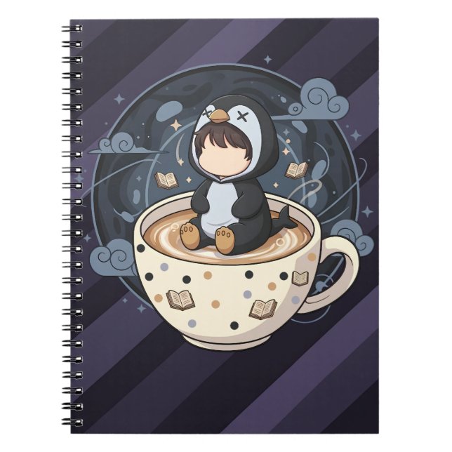 Pinguin mit warmer Tasse lesend Notizblock (Vorderseite)