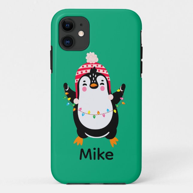 Pinguin mit Weihnachtsbeleuchtung Case-Mate iPhone Hülle (Rückseite)