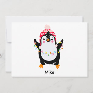 Pinguin mit Weihnachtsbeleuchtung Feiertagskarte