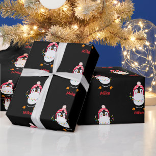 Pinguin mit Weihnachtsbeleuchtung Geschenkpapier