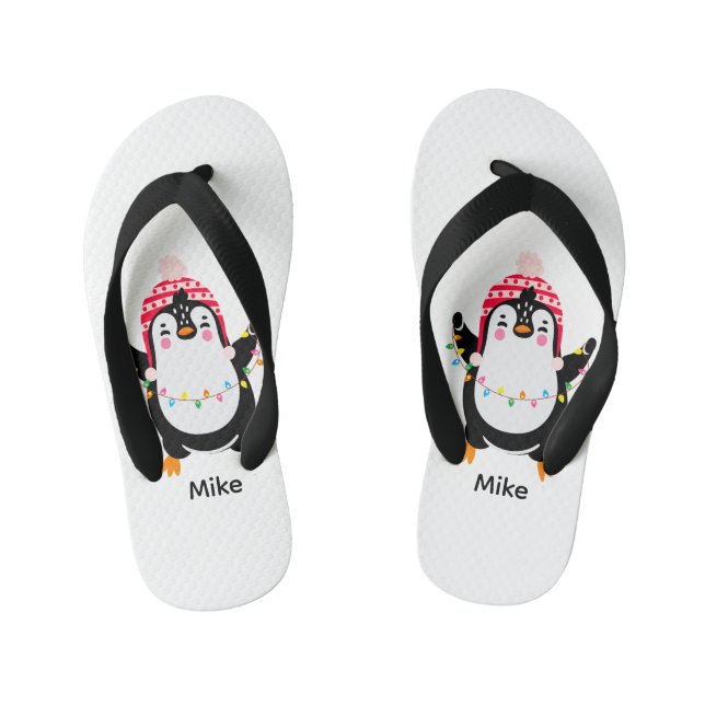 Pinguin mit Weihnachtsbeleuchtung Kinderbadesandalen (Fußbett)