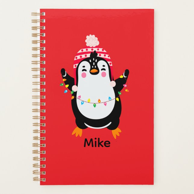 Pinguin mit Weihnachtsbeleuchtung Planer (Vorderseite)