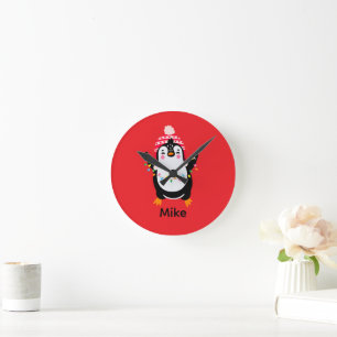 Pinguin mit Weihnachtsbeleuchtung Runde Wanduhr