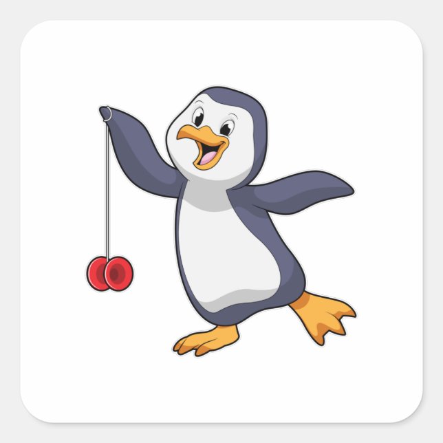 Pinguin mit Yo-Yo Quadratischer Aufkleber (Vorderseite)