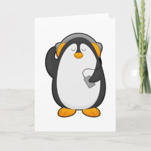 Pinguin & Mobiltelefon mit Headset Karte