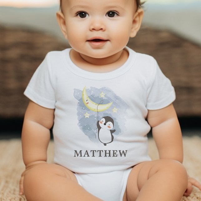 Pinguin Moon Watercolor Baby Bodysuit Baby Strampler (Von Creator hochgeladen)