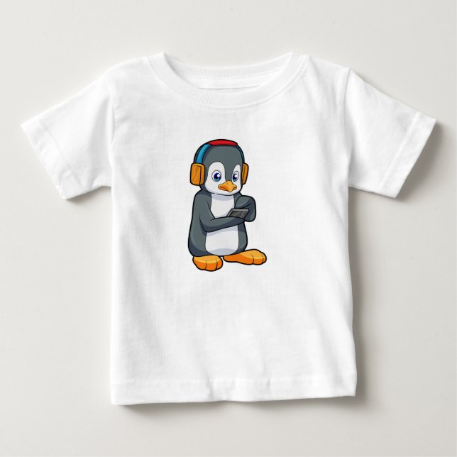Pinguin Music Headphone Baby T-shirt (Vorderseite)