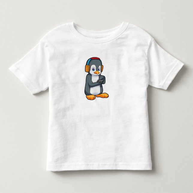 Pinguin Music Headphone Kleinkind T-shirt (Vorderseite)