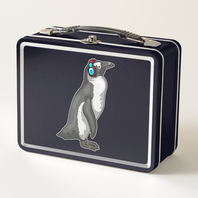 Pinguin Music Headphone Metall Brotdose (Vorderseite)