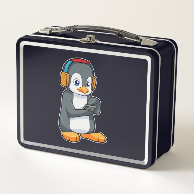 Pinguin Music Headphone Metall Brotdose (Vorderseite)