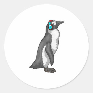 Pinguin Music Headphone Runder Aufkleber