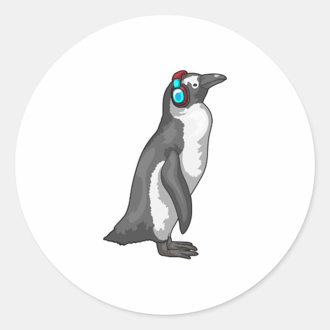 Pinguin Music Headphone Runder Aufkleber (Vorderseite)