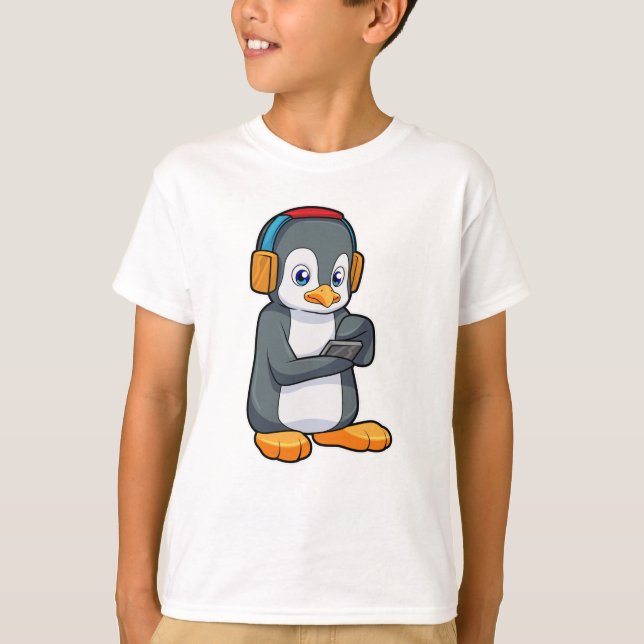 Pinguin Music Headphone T-Shirt (Vorderseite)