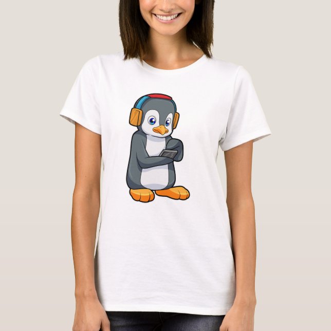 Pinguin Music Headphone T-Shirt (Vorderseite)