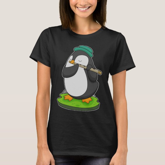 Pinguin Musician Flute Music T-Shirt (Vorderseite)