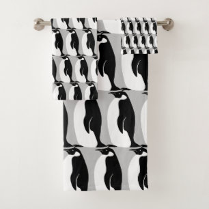 Pinguin Muster Grau Schwarz-weiß Badhandtuch Set