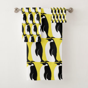 Pinguin-Muster Leuchtende gelbe Schwarz-weiße Badhandtuch Set