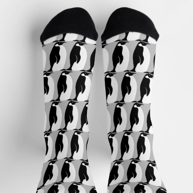 Pinguin Muster Niedlich Minimalistisch Grau Schwar Socken (Oben)