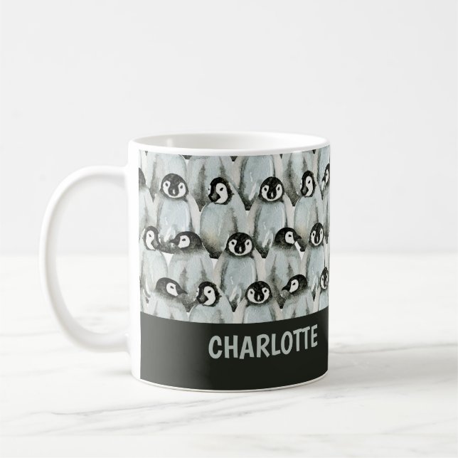 Pinguin Muster Schwarz-Weiß Niedlich Personalisier Kaffeetasse (Links)