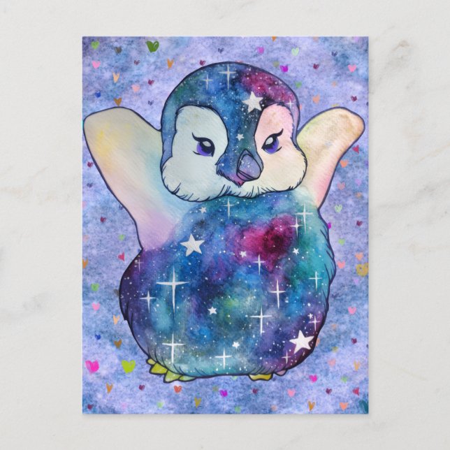 Pinguin namens Button Postkarte (Vorderseite)