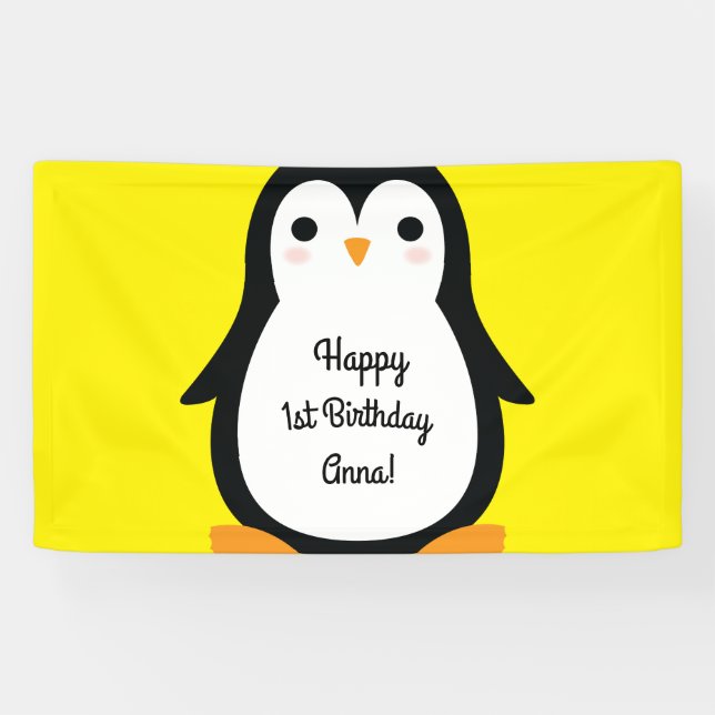 Pinguin Niedlich Winte 1. Geburtstag Party Bannerd Banner (Horizontal)