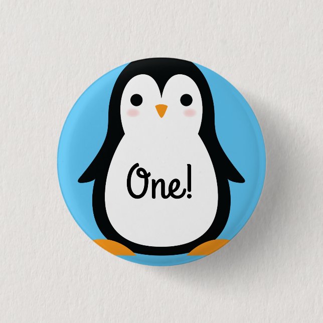 Pinguin Niedlich Winter 1. Geburtstag Button Butto (Vorderseite)