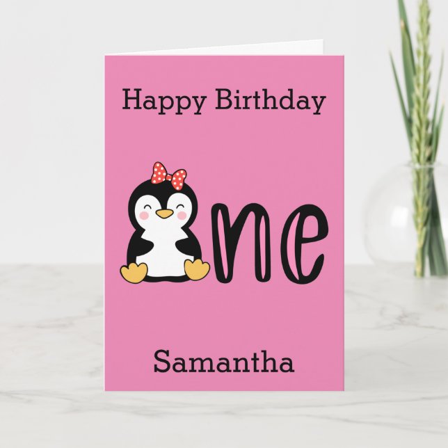 Pinguin One 1. Happy Birthday Karte (Vorderseite)