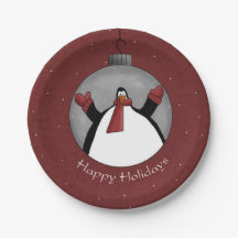 Pinguin Ornament Happy Holidays Papierplatte